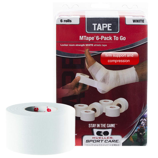 Mueller Sports Medicine MTape Rolls to Go, Quality Athletic Tape, Easy to Tear for Fast & Effective Taping, 1.5" x 10 Yards Per Roll, 6 Rolls